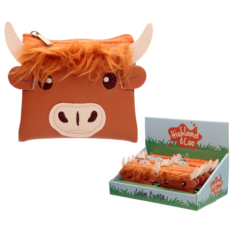 PVC Highland Coo Cow Purse with Fluffy Fringe and Metal Accents
