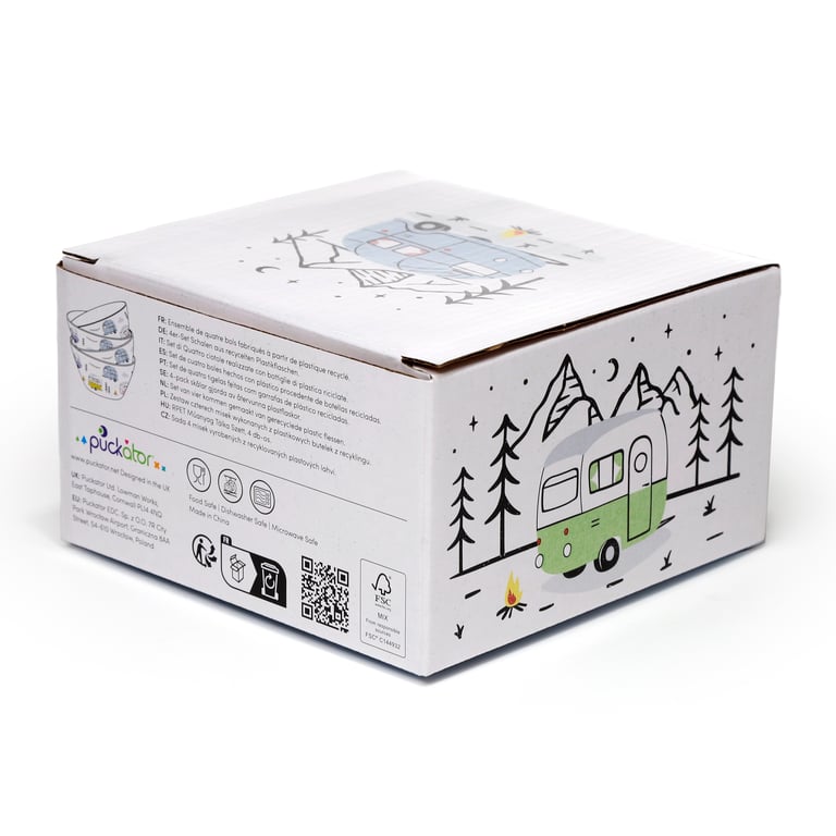 Recycled RPET Set of 4 Eco Friendly Picnic Bowls - Dishwasher & Microwave Safe