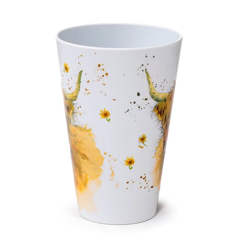Jan Pashley Highland Coo Cow Recycled RPET Picnic Cups (4x 450ml) - Eco Friendly & Reusable