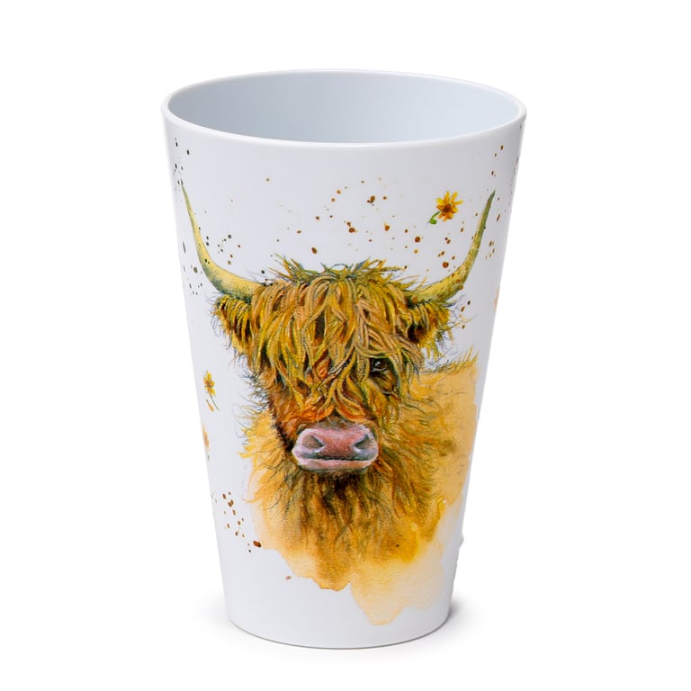Jan Pashley Highland Coo Cow Recycled RPET Picnic Cups (4x 450ml) - Eco Friendly & Reusable