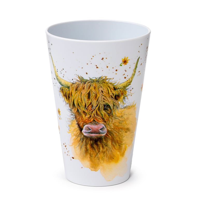 Jan Pashley Highland Coo Cow Recycled RPET Picnic Cups (4x 450ml) - Eco Friendly & Reusable