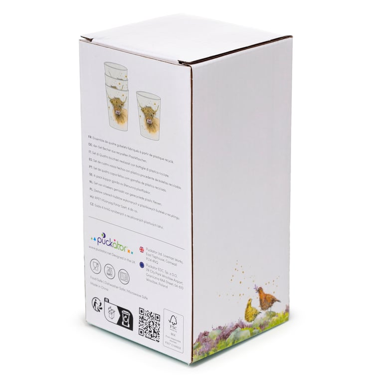 Jan Pashley Highland Coo Cow Recycled RPET Picnic Cups (4x 450ml) - Eco Friendly & Reusable