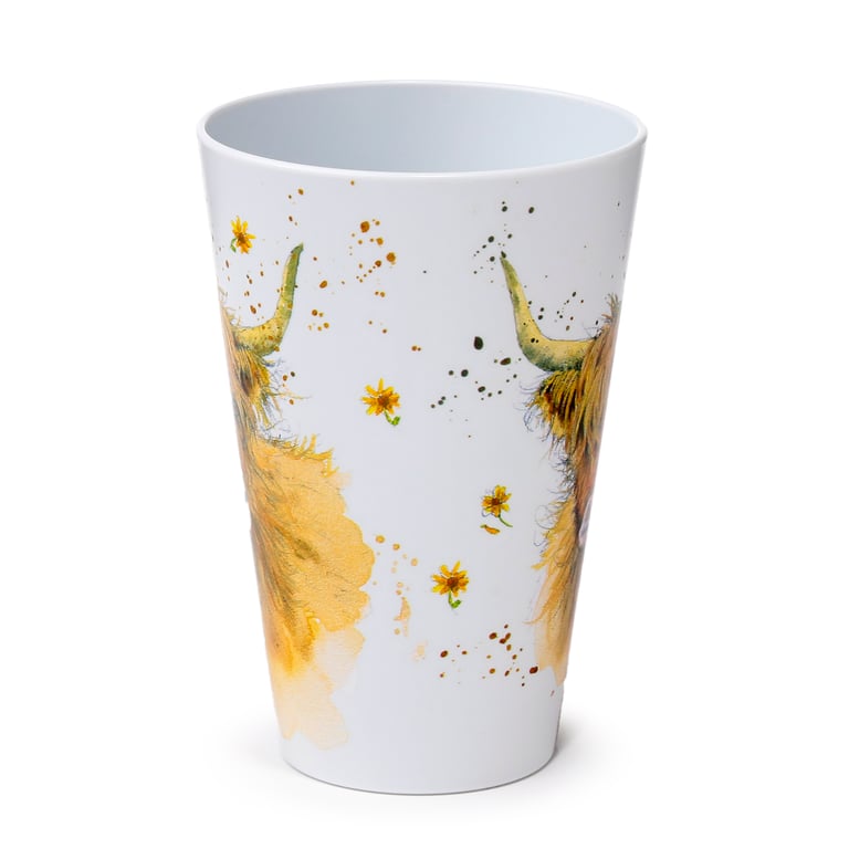 Jan Pashley Highland Coo Cow Recycled RPET Picnic Cups (4x 450ml) - Eco Friendly & Reusable