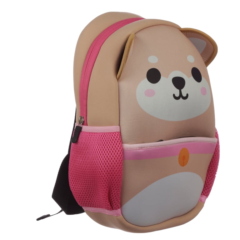 Neoprene Kids School Backpack - Shiba Inu Dog Design, Adjustable Straps & Main Compartment Zip Up