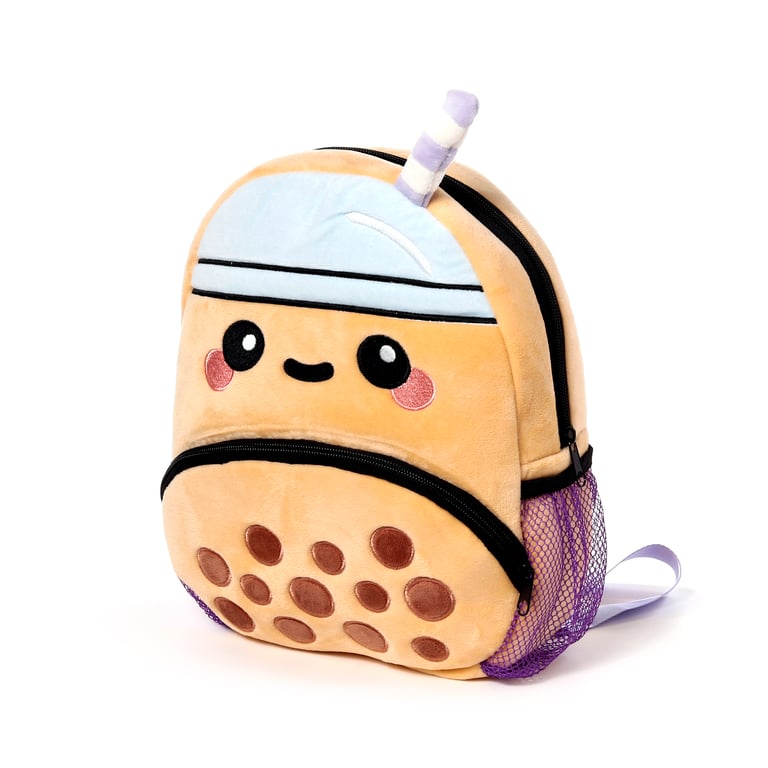 Kids School Rucksack Backpack - Adjustable Shoulder Straps & Zip-Up Main Compartment by Foodiemals Boba the Bubble Tea