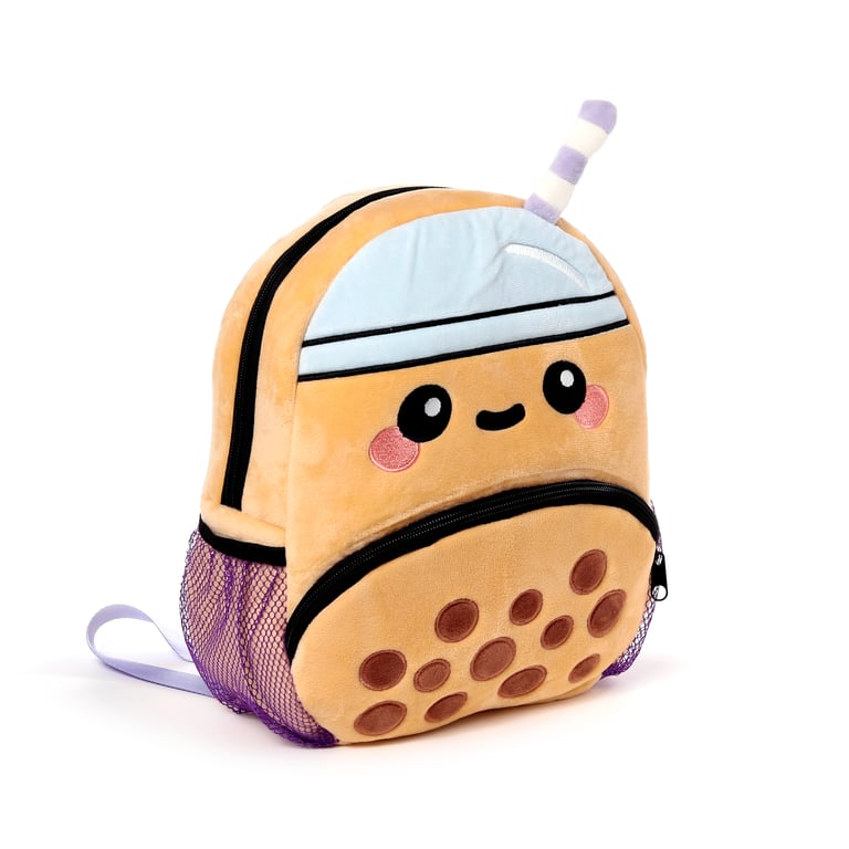 Kids School Rucksack Backpack - Adjustable Shoulder Straps & Zip-Up Main Compartment by Foodiemals Boba the Bubble Tea