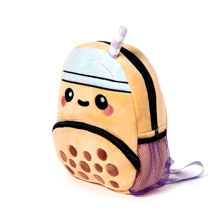 Kids School Rucksack Backpack - Adjustable Shoulder Straps & Zip-Up Main Compartment by Foodiemals Boba the Bubble Tea