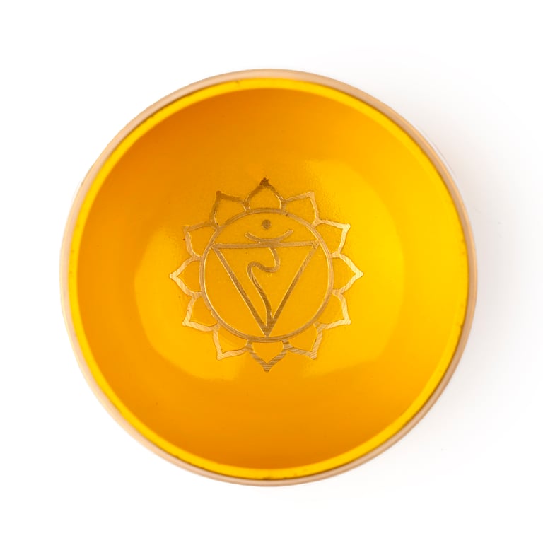 Yellow Metal Chakra Singing Bowl - Handcrafted Indian Meditation Instrument