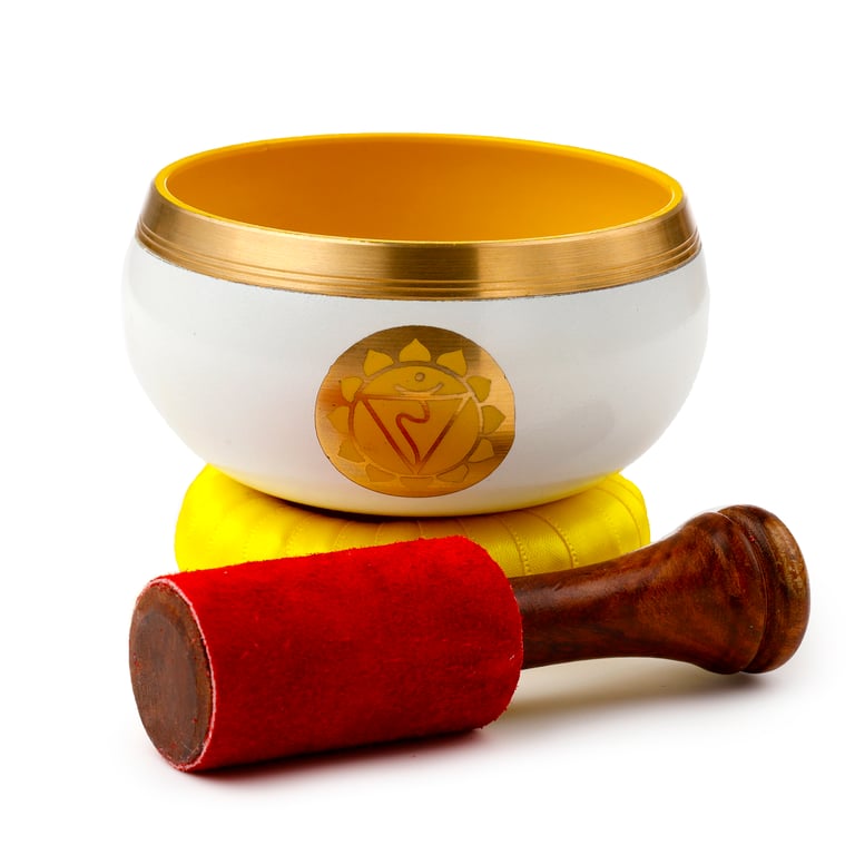 Yellow Metal Chakra Singing Bowl - Handcrafted Indian Meditation Instrument