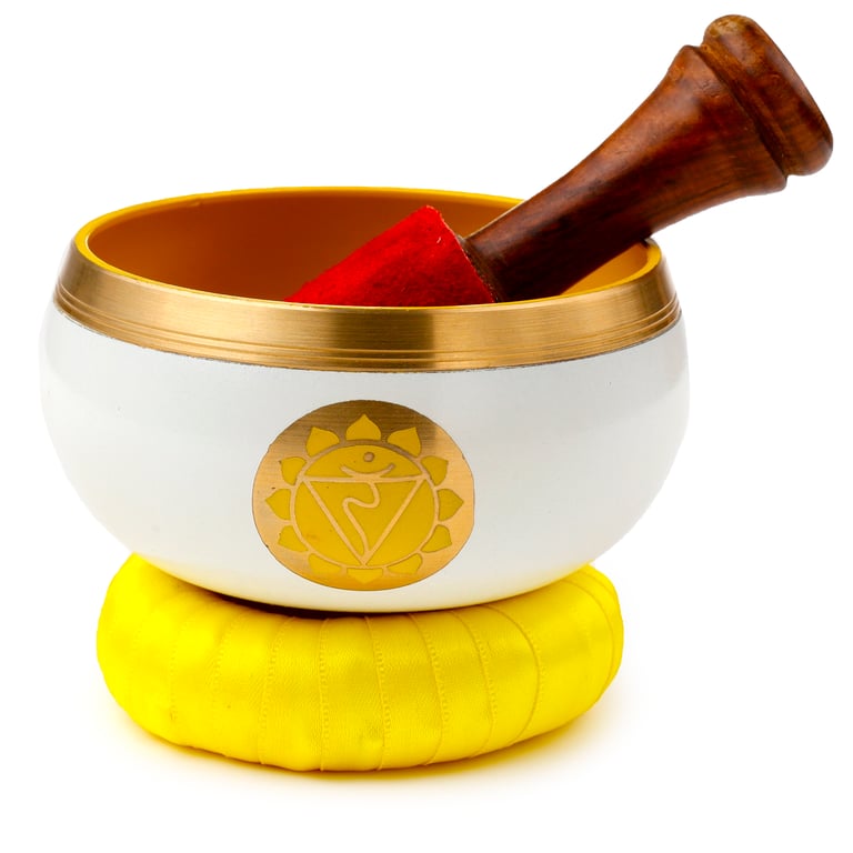 Yellow Metal Chakra Singing Bowl - Handcrafted Indian Meditation Instrument