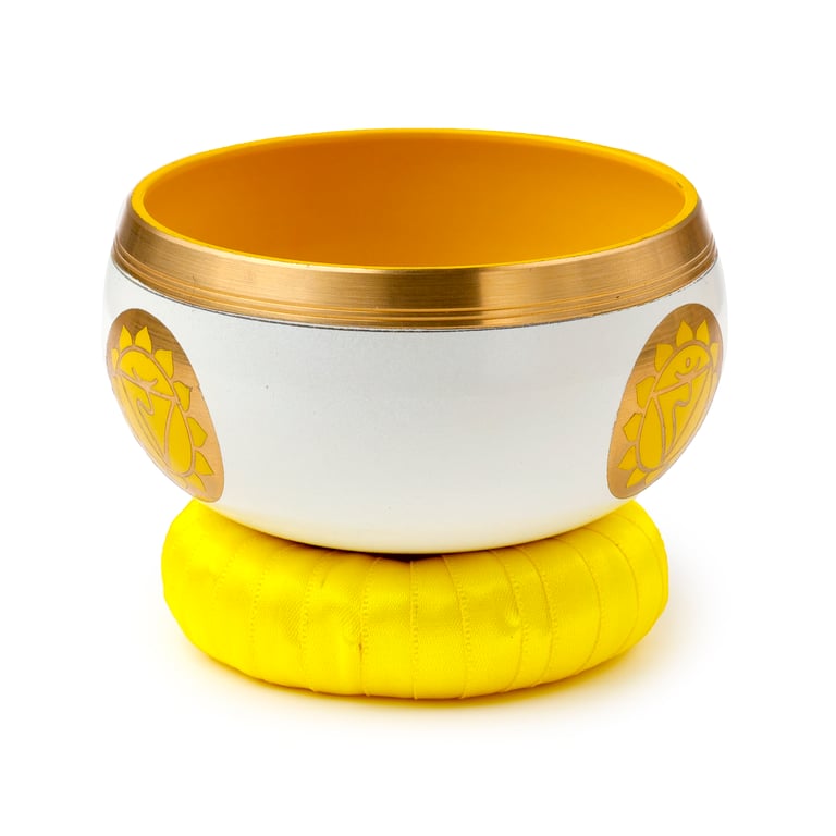 Yellow Metal Chakra Singing Bowl - Handcrafted Indian Meditation Instrument