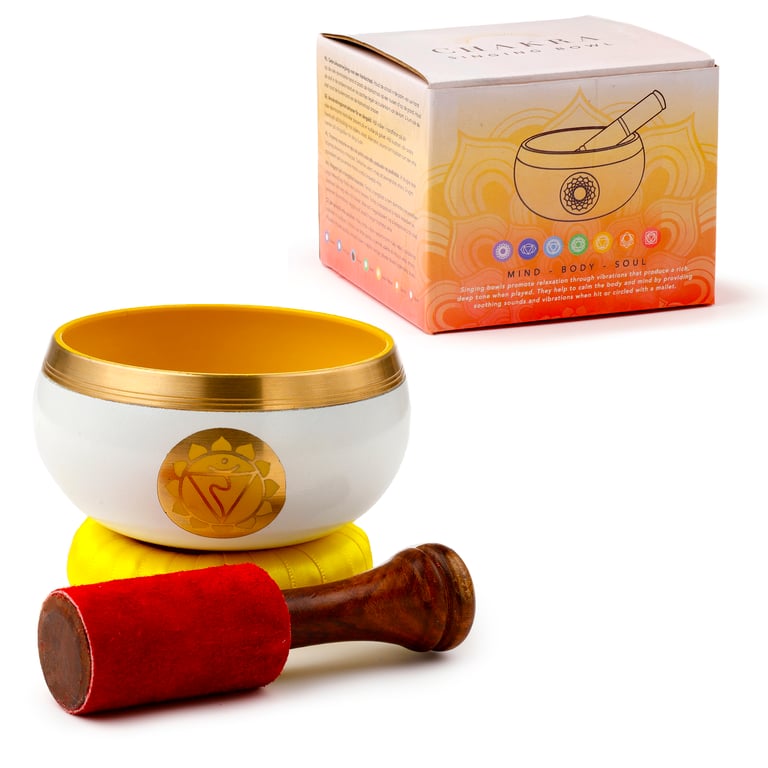 Yellow Metal Chakra Singing Bowl - Handcrafted Indian Meditation Instrument