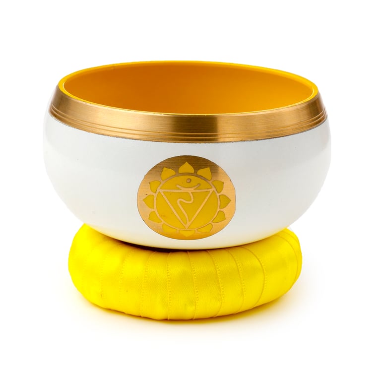 Yellow Metal Chakra Singing Bowl - Handcrafted Indian Meditation Instrument
