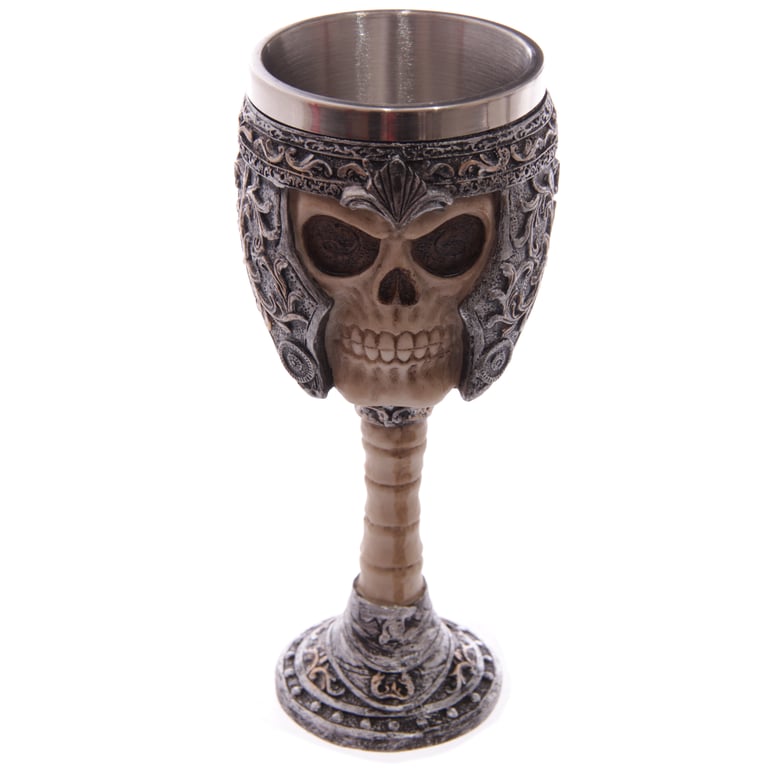 Decorative Gothic Warrior Skull Goblet - Resin & Stainless Steel, Wipe Clean Only