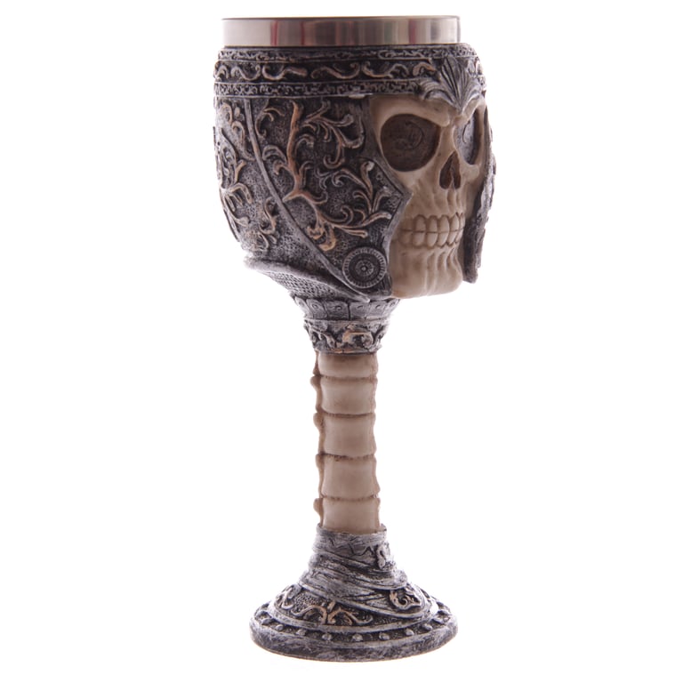 Decorative Gothic Warrior Skull Goblet - Resin & Stainless Steel, Wipe Clean Only