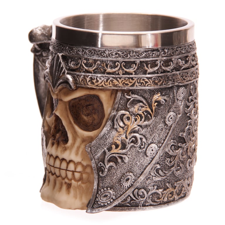 Decorative Skull Warrior Tankard - Resin and Stainless Steel Home Decor for Halloween Season