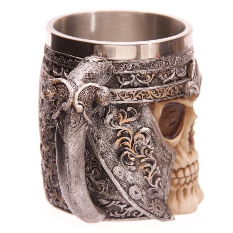 Decorative Skull Warrior Tankard - Resin and Stainless Steel Home Decor for Halloween Season