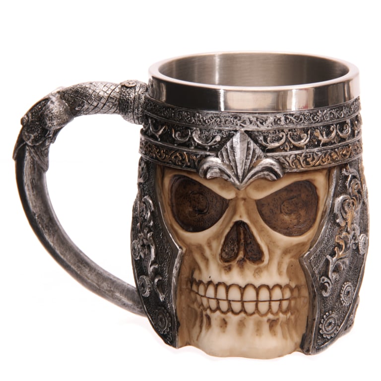 Decorative Skull Warrior Tankard - Resin and Stainless Steel Home Decor for Halloween Season