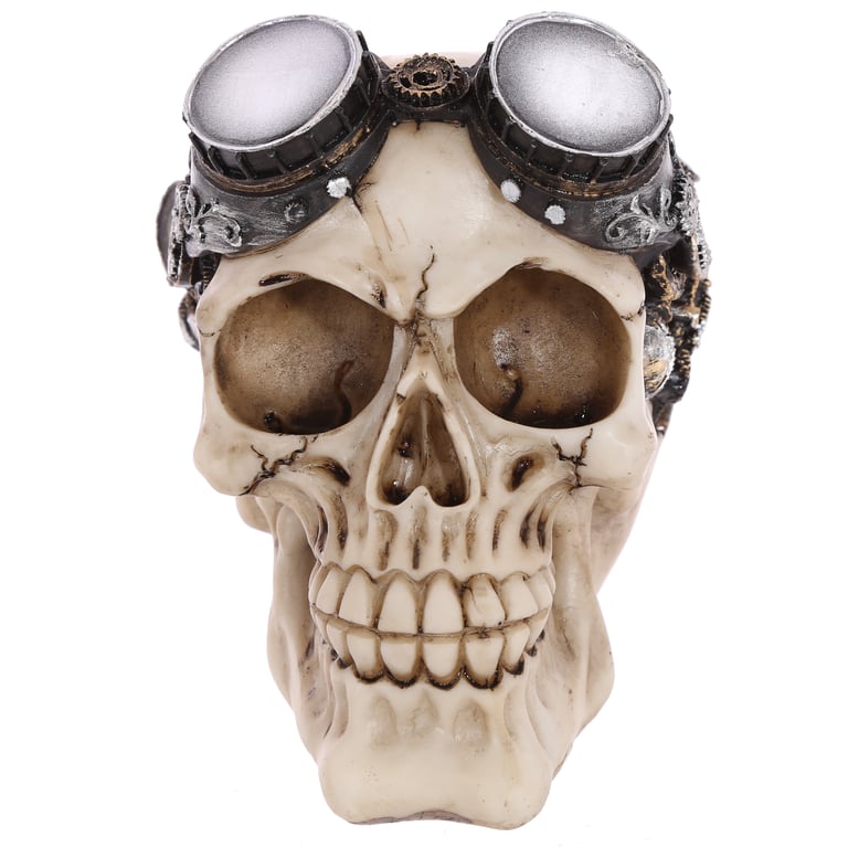 Gothic Resin Skull Decoration with Steampunk Goggles