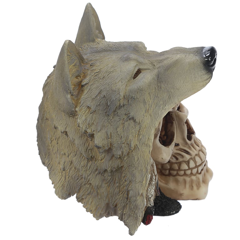 Fantasy Skull Resin Ornament with Wolf Head Decoration