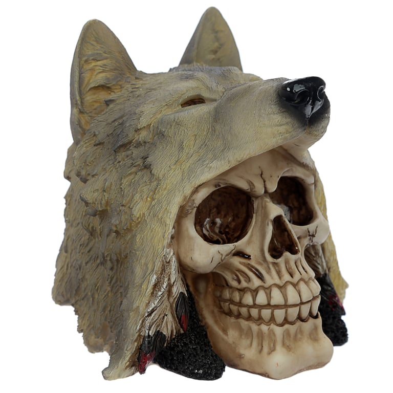 Fantasy Skull Resin Ornament with Wolf Head Decoration