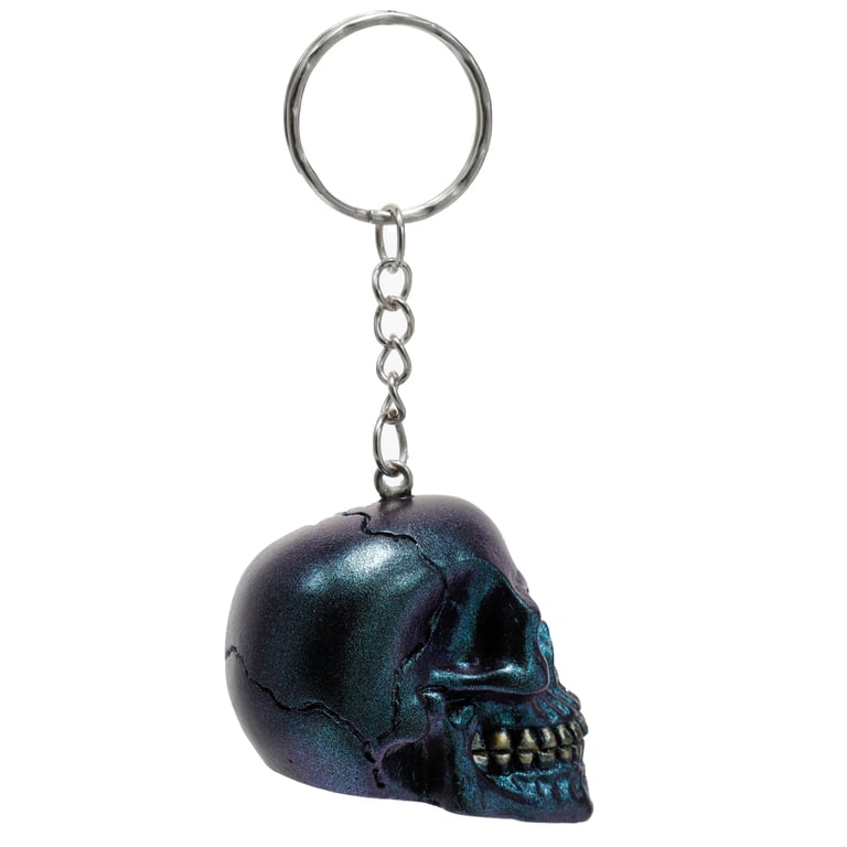 Metallic Skull Resin Keychain - Novelty Fashion Accessory
