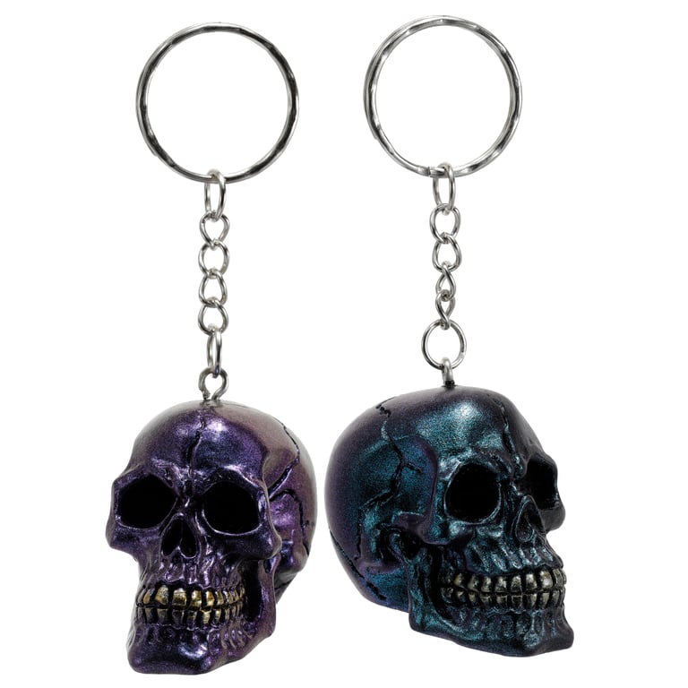 Metallic Skull Resin Keychain - Novelty Fashion Accessory