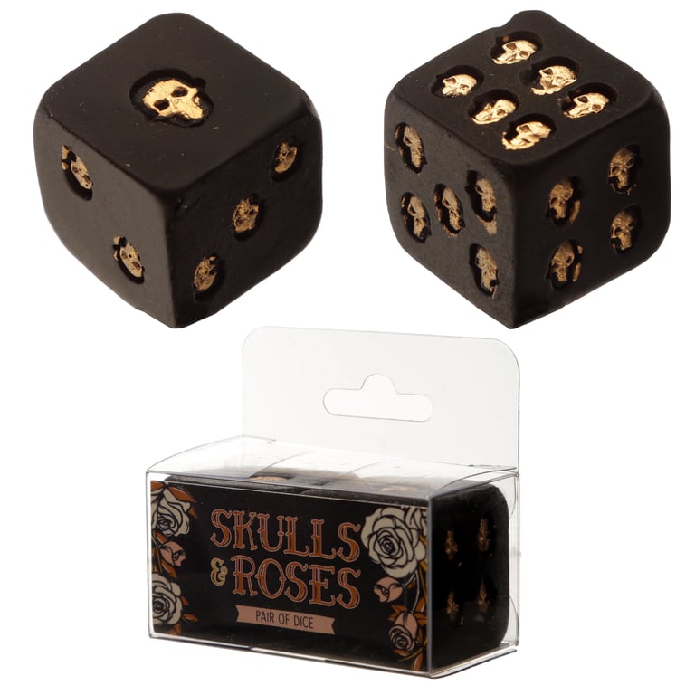 Gothic Black and Gold Resin Skull Dice Set of 2
