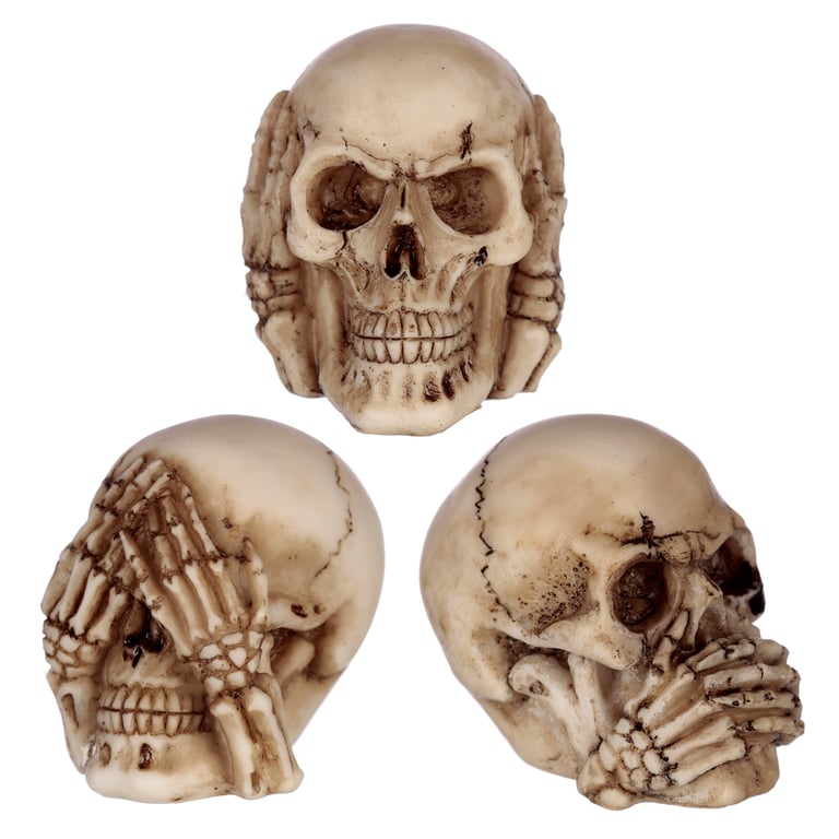 Speak No Evil, Hear No Evil, See No Evil Set of 3 Resin Skulls Home Decor Decoration