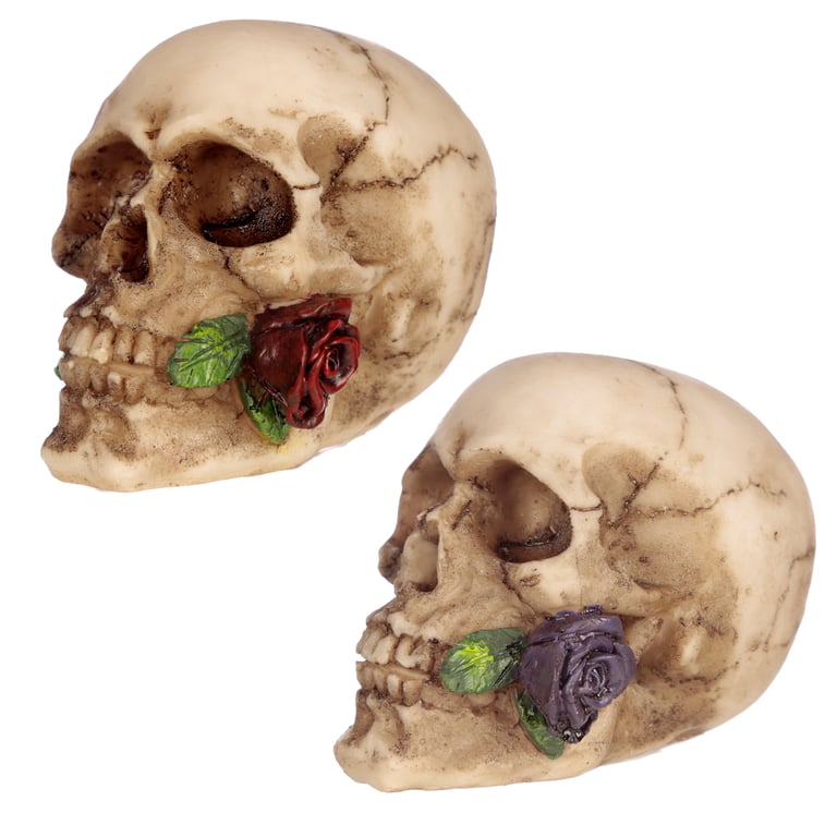 Resin Gothic Skulls and Roses Ornament - Home Decor Decoration for Halloween Season