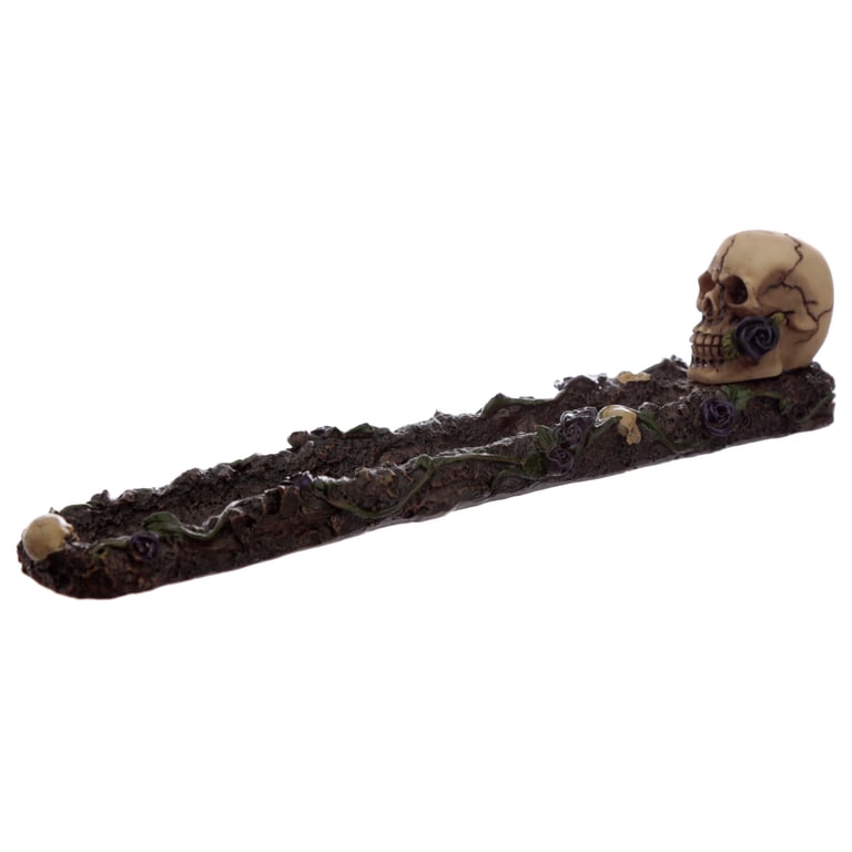 Resin Incense Burner with Skull and Rose Design Ashcatcher Holder