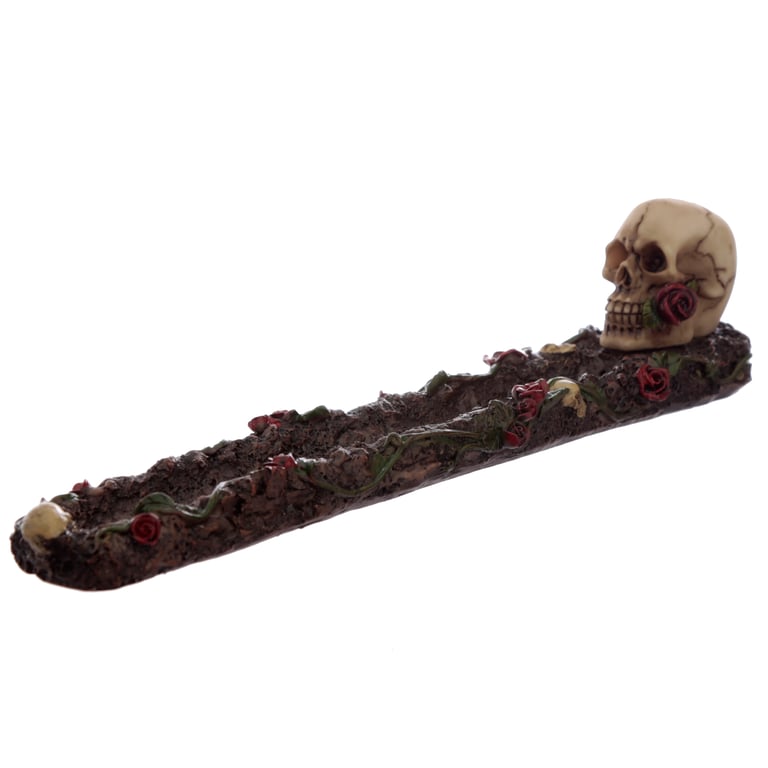 Resin Incense Burner with Skull and Rose Design Ashcatcher Holder