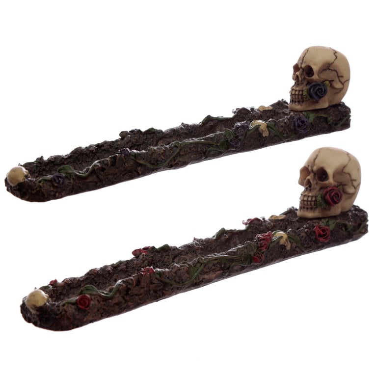 Resin Incense Burner with Skull and Rose Design Ashcatcher Holder