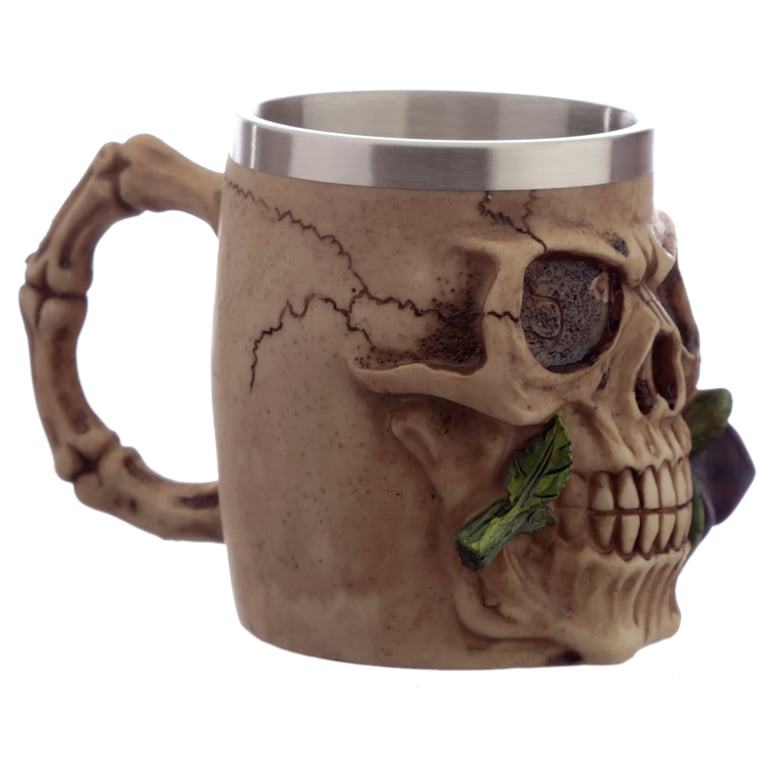 Decorative Resin Skulls and Roses Tankard - Perfect Halloween Decoration
