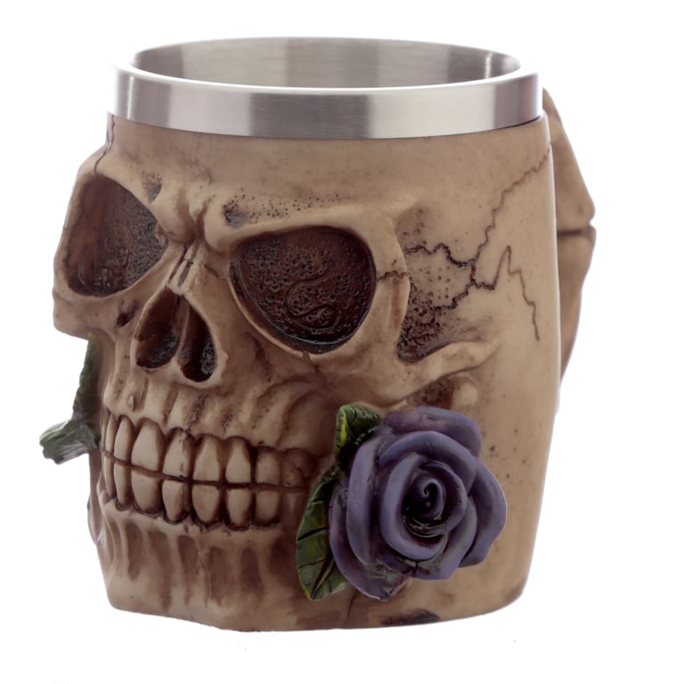 Decorative Resin Skulls and Roses Tankard - Perfect Halloween Decoration