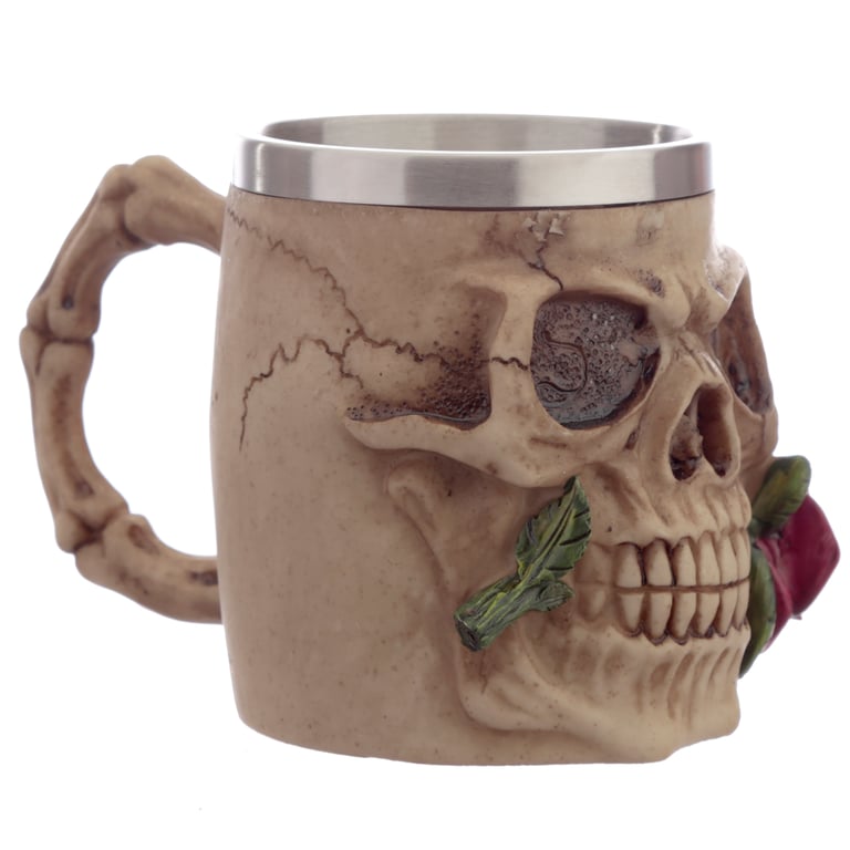 Decorative Resin Skulls and Roses Tankard - Perfect Halloween Decoration