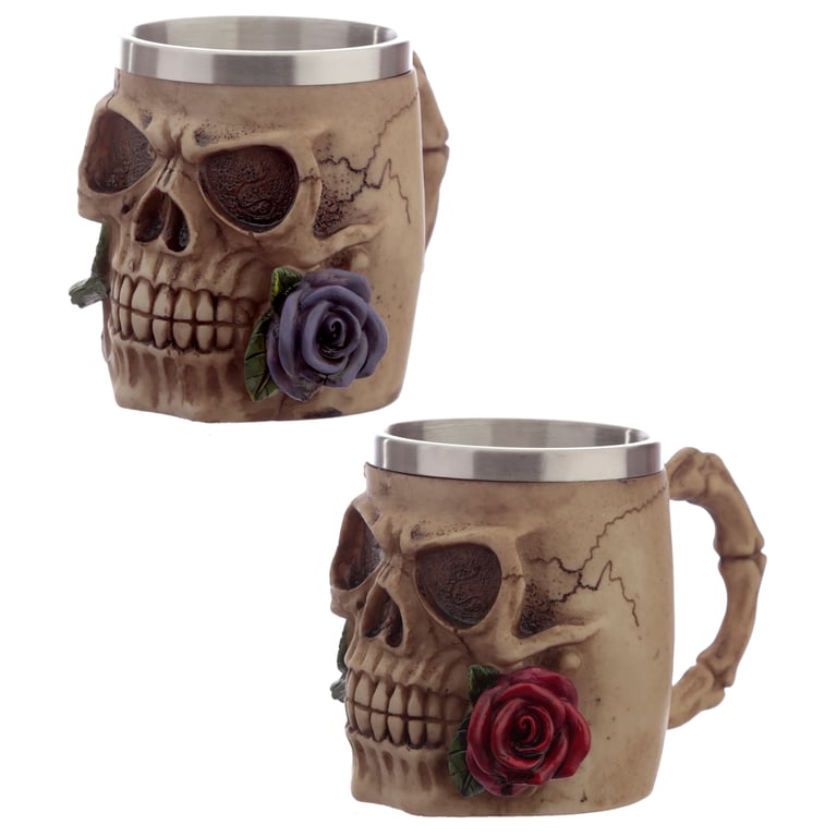 Decorative Resin Skulls and Roses Tankard - Perfect Halloween Decoration