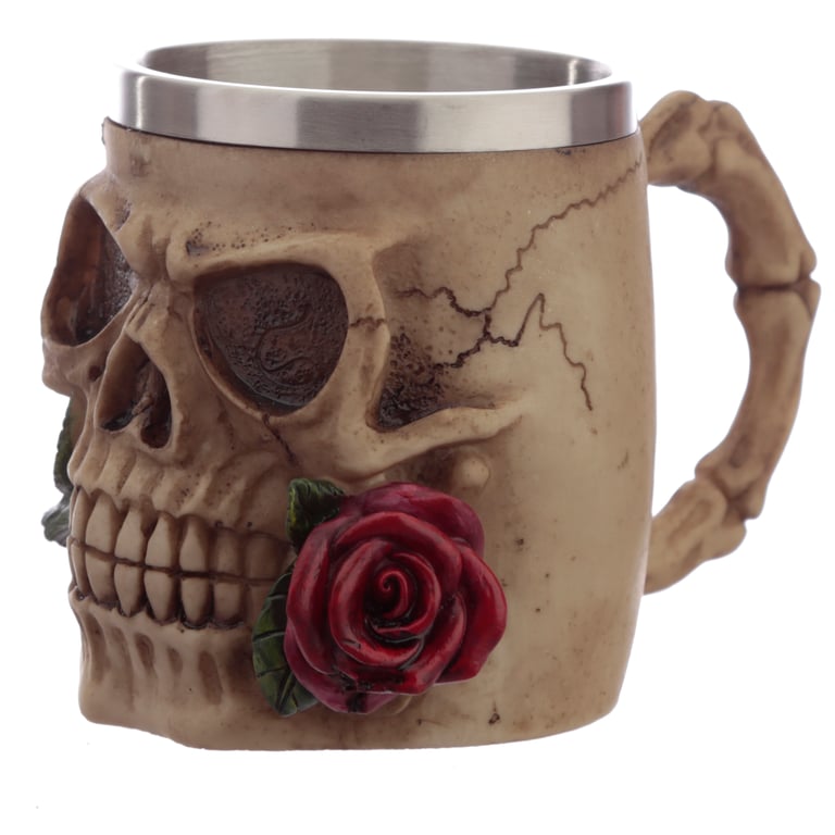 Decorative Resin Skulls and Roses Tankard - Perfect Halloween Decoration