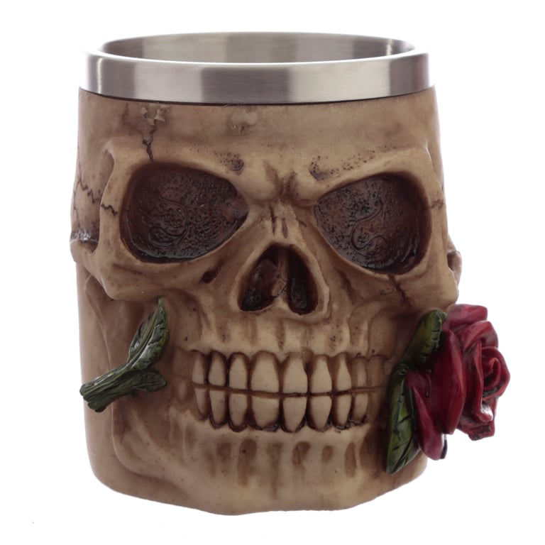 Decorative Resin Skulls and Roses Tankard - Perfect Halloween Decoration