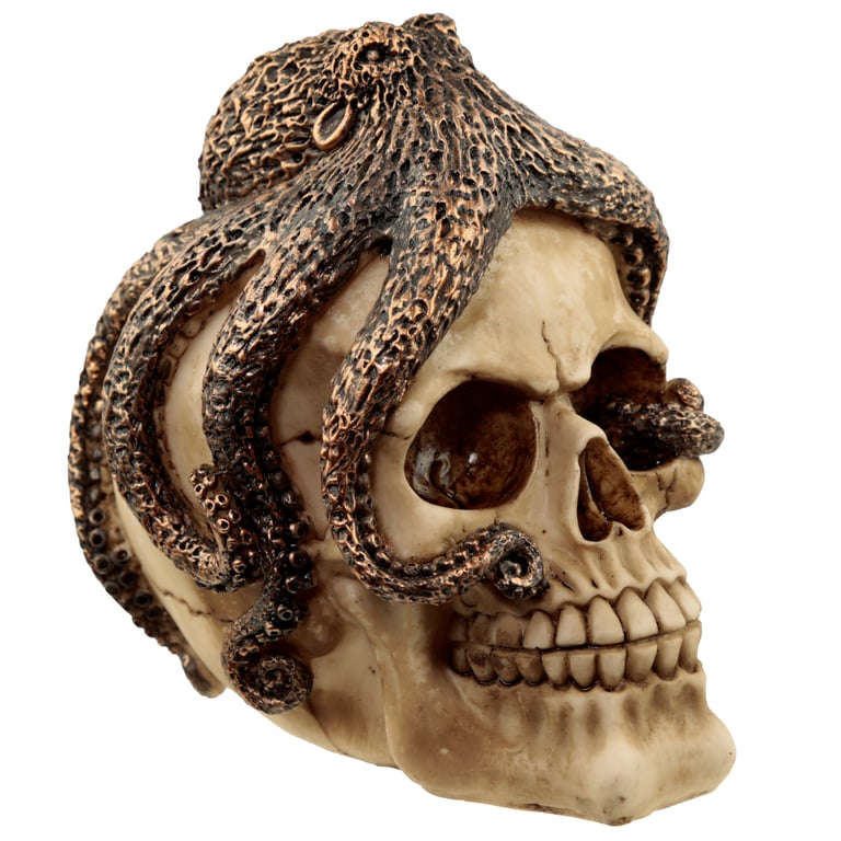Fantasy Bronze Resin Octopus Skull Ornament - Unique Marine-Themed Decor