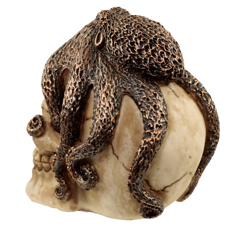 Fantasy Bronze Resin Octopus Skull Ornament - Unique Marine-Themed Decor