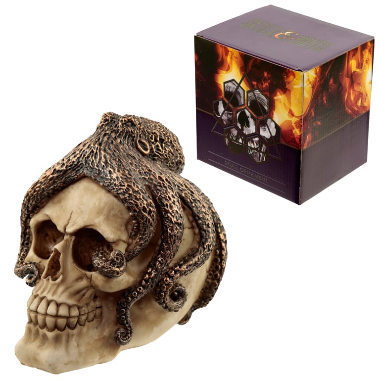 Fantasy Bronze Resin Octopus Skull Ornament - Unique Marine-Themed Decor