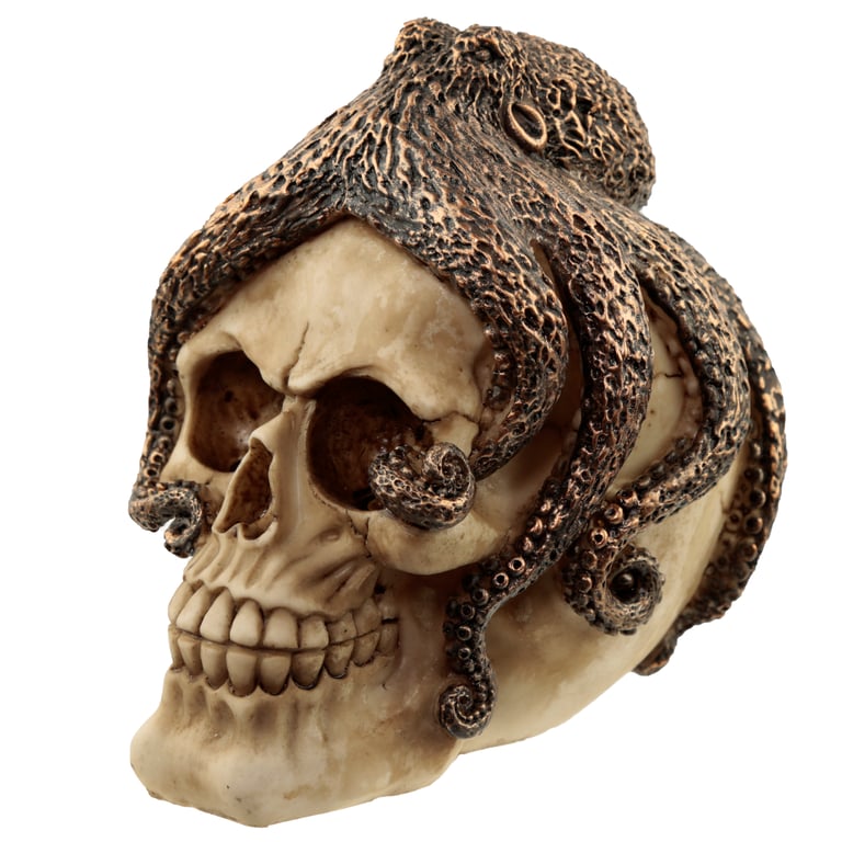 Fantasy Bronze Resin Octopus Skull Ornament - Unique Marine-Themed Decor
