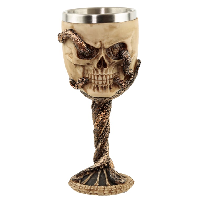 Decorative Bronze Resin and Stainless Steel Octopus Skull Goblet - Home Decor Item