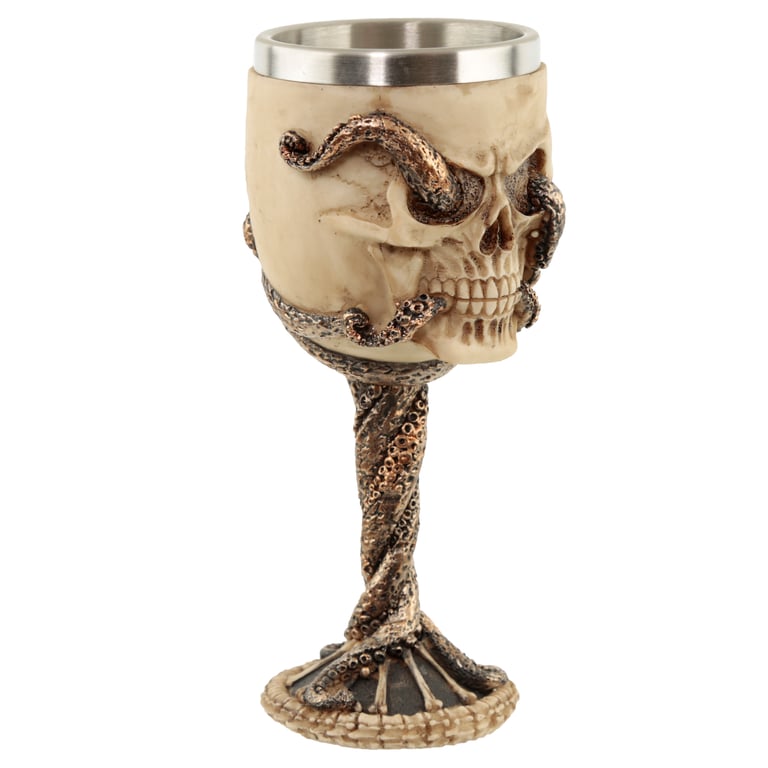 Decorative Bronze Resin and Stainless Steel Octopus Skull Goblet - Home Decor Item