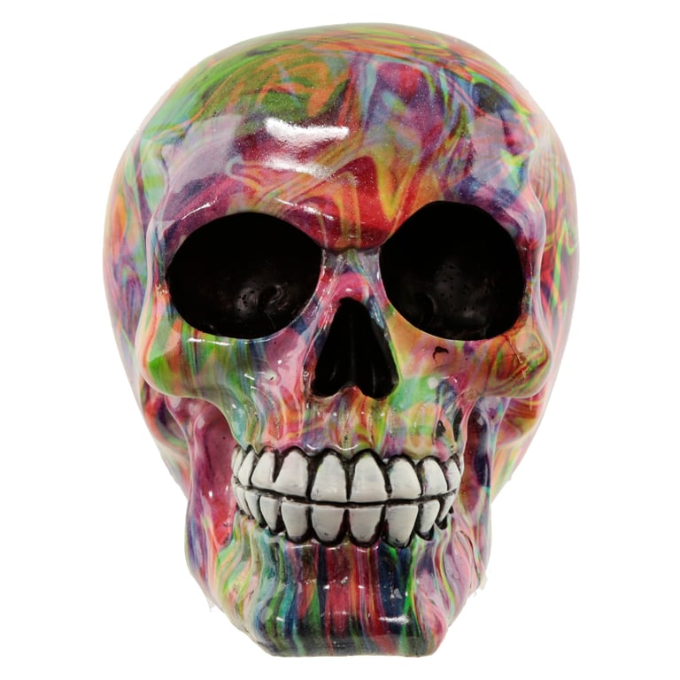 Resin Fantasy Rainbow Marble Skull Ornament - Unique Home Decor Decoration