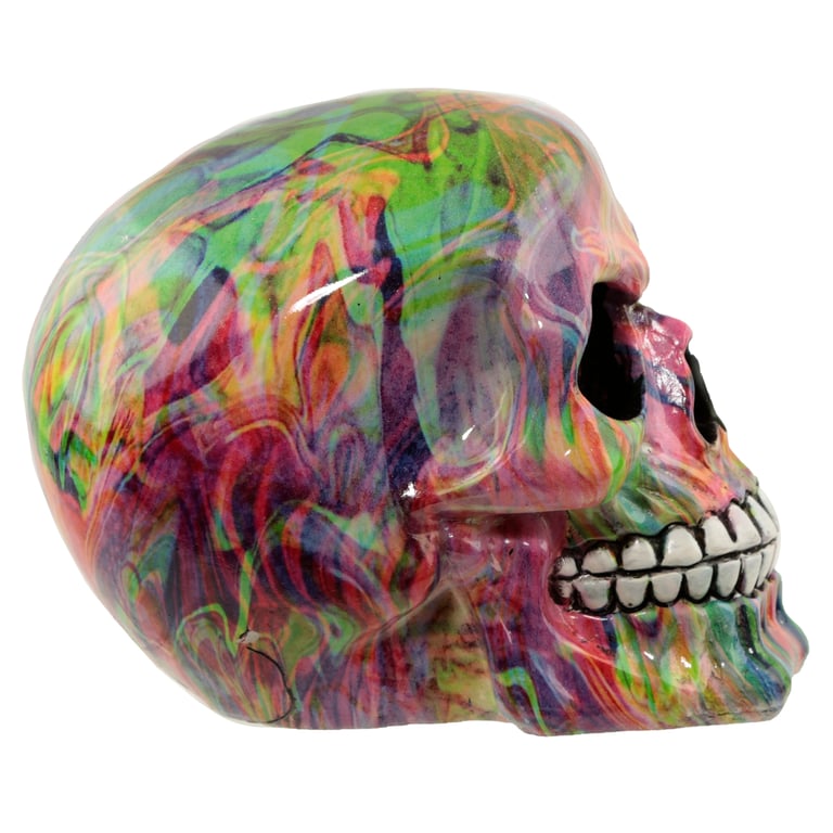 Resin Fantasy Rainbow Marble Skull Ornament - Unique Home Decor Decoration