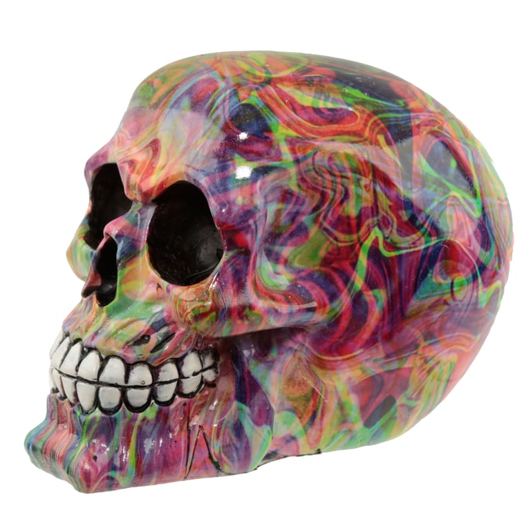 Resin Fantasy Rainbow Marble Skull Ornament - Unique Home Decor Decoration