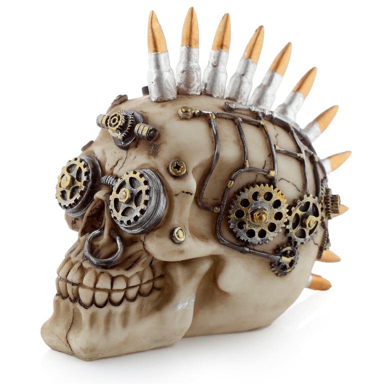 Steampunk Resin Skull Ornament - Bullet Mohican Decoration