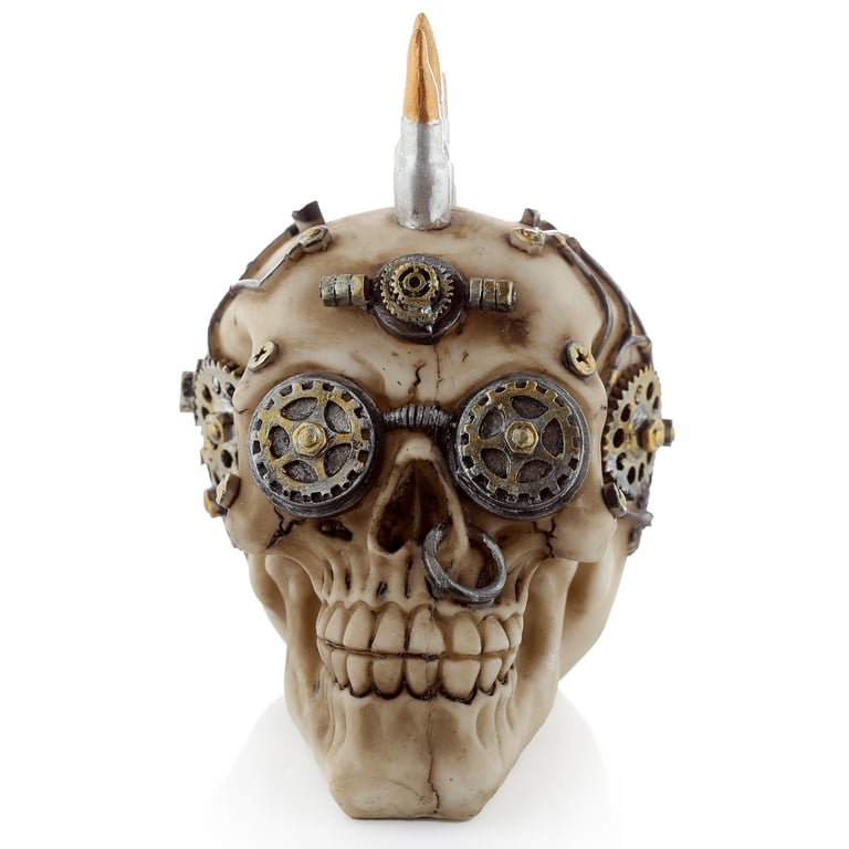 Steampunk Resin Skull Ornament - Bullet Mohican Decoration